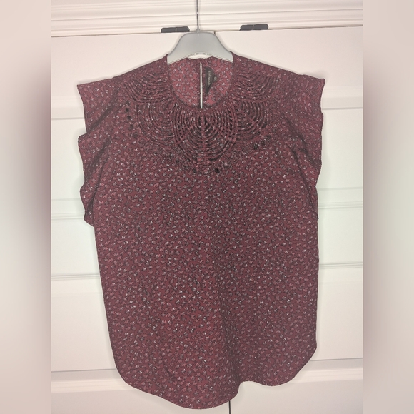 Ranna Gill Tops - Anthropologie Ranna Gill Women XS Tank Blouse Red Cutout Neckline Ruffle Sleeve